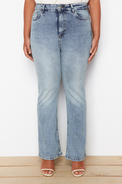 Trendyol Curve Blugi albaștri cu talie înaltă evazați, mărimi mari, TBBSS24CJ00049