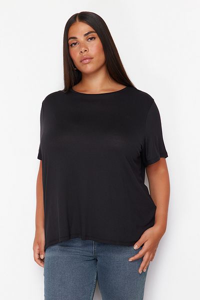 Trendyol Curve Black Basic Crew Neck Knitted Modal Fabric T-Shirt