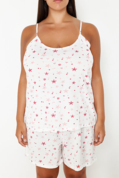 Trendyol Curve Sada růžového pleteného pyžama se vzorem hvězdice - TBBSS24AI00140