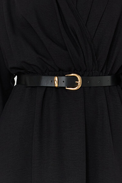 Trendyol Collection Φόρεμα Aerobin Midi - Μαύρο με ζώνη και διπλό πέτο TWOSS24EL00992