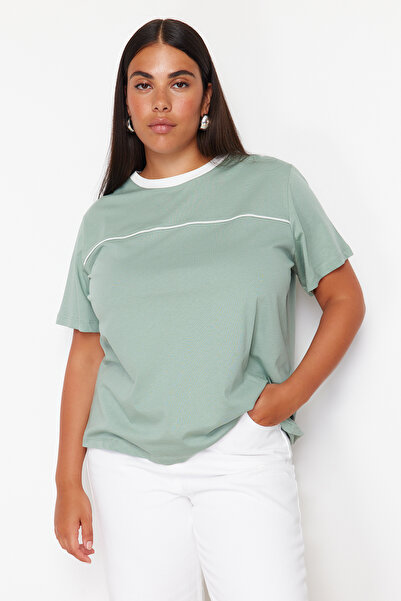 Trendyol Curve М'ята 100 бавовна Більш стійка розслаблена футболка TBBSS24BF00053 TBBSS24BF00053
