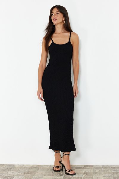 Trendyol Collection Černé elastické tužkové šaty s hladkým bodycone/připínacím páskem TWOSS24EL00927
