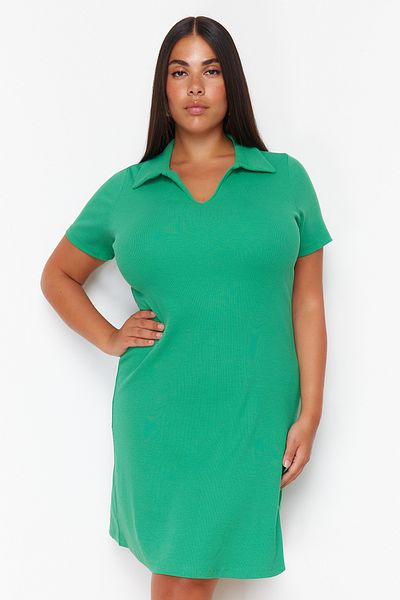 Trendyol Curve Green Polo Collar Midi Knitted Dress TBBSS24AH00078