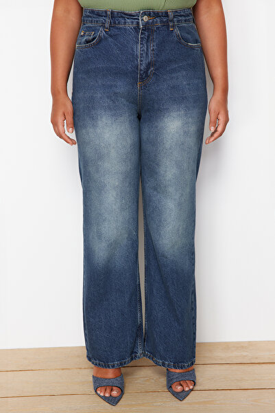 Trendyol Curve Modré džínové kalhoty s širokým pasem - TBBSS24CJ00047