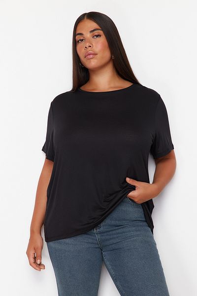 Trendyol Curve Black Basic Crew Neck Knitted Modal Fabric T-Shirt