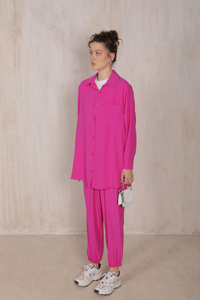 Melike Tatar Fuchsia Dubai Crepe Shirt Set 32-6133