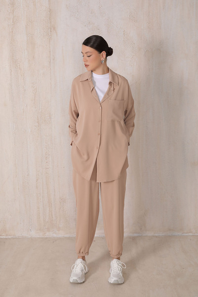 Melike Tatar بدلة قميص كريب بيج دبي 32-6133