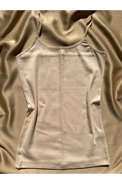 MODALİNOSA Corded Cotton Lycra Women's Tank Top - Oval Collar, 4-Piece Skin Color, Rope Strap