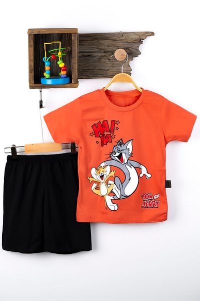 BAYAS Tom And Jerry Printed Boy's Double Summer Boy's Baby Suit Summer T-shirt Short 100% cotton