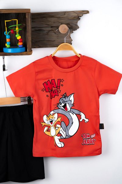 BAYAS Tom And Jerry Printed Boy's Double Summer Boy's Baby Suit Summer T-shirt Short 100% cotton