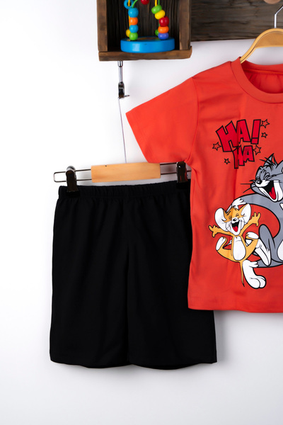 BAYAS Tom Ve Jerry Baskılı Erkek Çocuk Ikili Yazlık Erkek Çocuk Bebek Takım Yazlık T-shırt Short %100pamuk