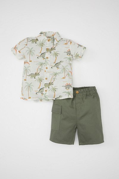 DeFacto Dinosaur Printed Poplin Shirt and Bermuda Shorts for Baby Boy 2 Pieces Set C3434a524sm