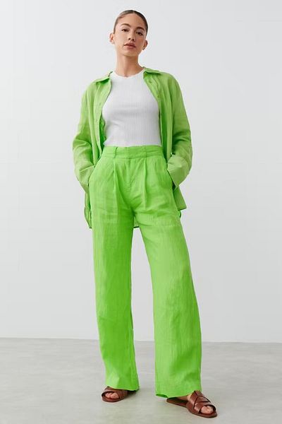 Madmext Grüne Damenhose mit weitem Bein und Gürtel MG2021