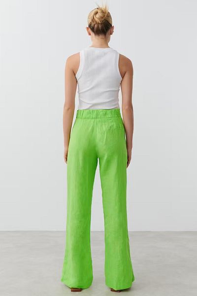 Madmext Grüne Damenhose mit weitem Bein und Gürtel MG2021