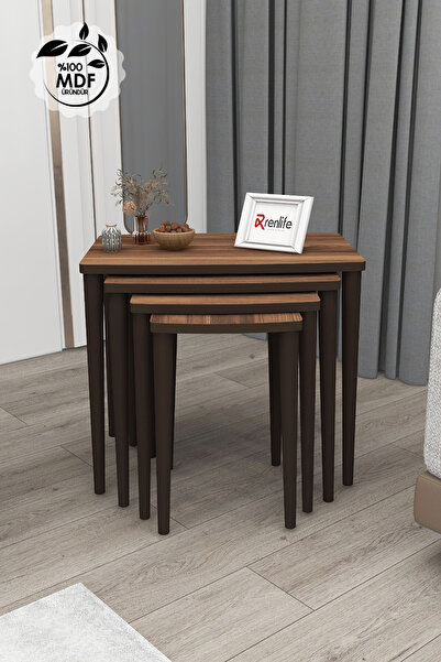 Renlife Zigon Sehpa 4'lü Zigon Mdf Zigon Ahşap Zigon ( ceviz lüx)