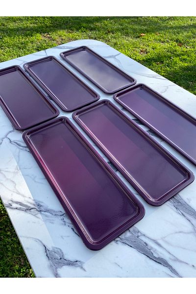 NEWTREND Züccaciye Purple Metal Baton - 6-Piece Single Decorative Candle, Tea, Coffee and Cake Presentation Tray