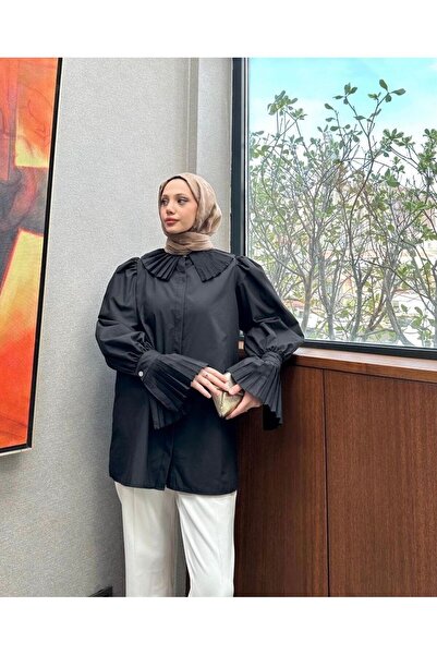 Asadia Piliseli pamuk saten tunik gömlek