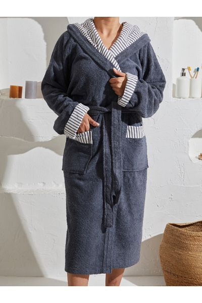Homelover Εξαιρετικά απαλό γκρι καπέλο μπουρνούζι Unisex με κουκούλα - 100% βαμβάκι, με επένδυση
