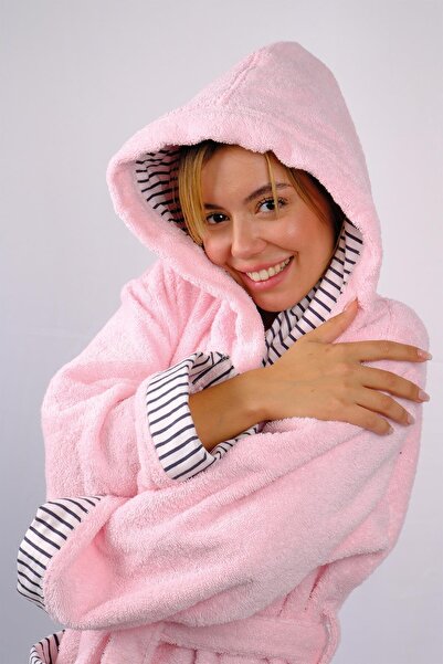 Homelover 100% Cotton Hat, Lined, Sleeve and Pocket Detailed Shalyaka Women's Bathrobe