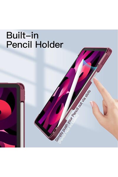 m.tk moveteck İpad Air 6. Nesil 11" Uyumlu Kılıf Kalem Bölmeli Standlı Uyku Modlu Yumuşak Silikon Arka Şeffaf