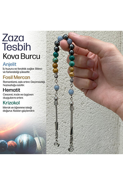 OSMANLI DEĞERLİ TAŞ Kova Burcu Zaza Tesbih Doğal Taş Anjelit, Fosil Mercan, H...