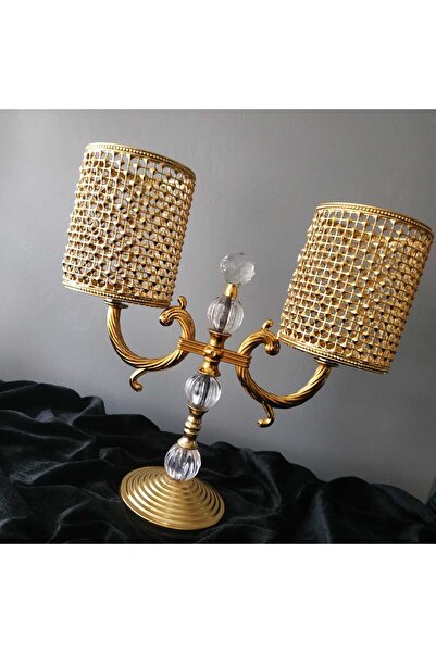 HİLALKRİSTAL GOLD KAPLAMA METAL 2 Lİ ŞAMDAN