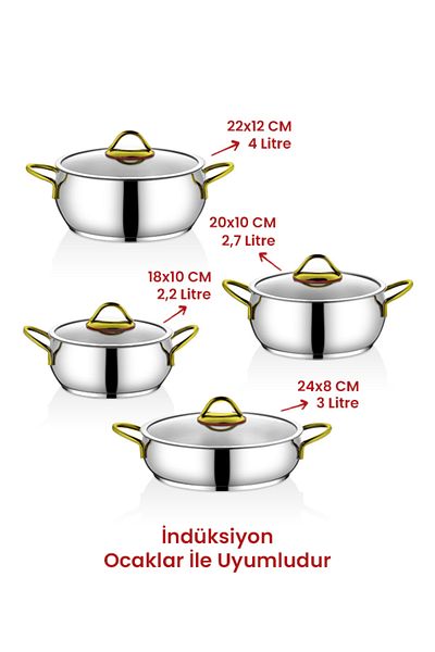 Kahramanlar Elite Prime Gold 8 Piece Cookware Set