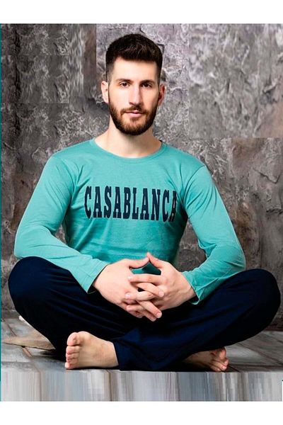 CALİA Men's Crew Neck Front Printed Pajama Set