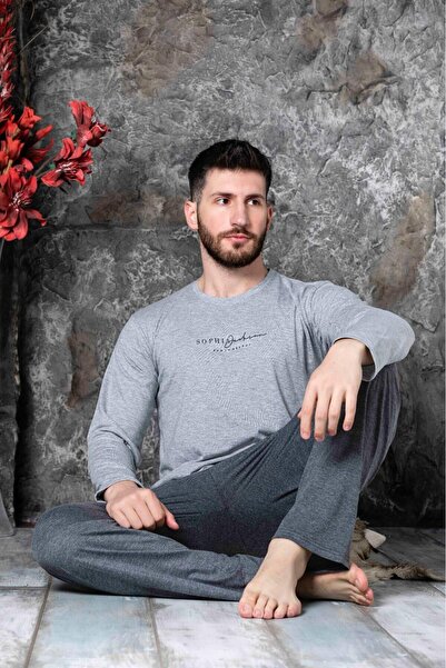 CALİA Men's Crew Neck Front Printed Pajama Set