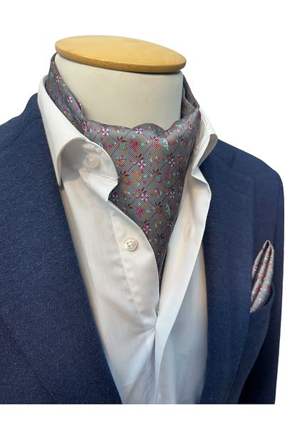 TMFASHİON Men's - Neck Lace-up Blossom Patterned Ascot Scarf and Pocket Handkerchief Set