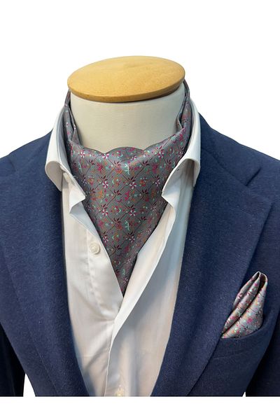 TMFASHİON Men's - Neck Lace-up Blossom Patterned Ascot Scarf and Pocket Handkerchief Set