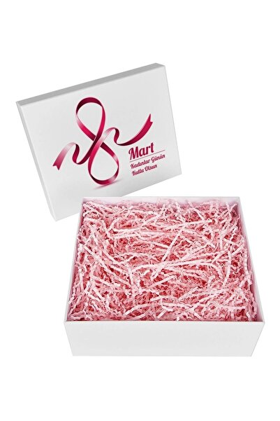 HEDİYEDİYE 8 Mart Dünya Kadınlar Günü Kurdele Tasarımlı Pembe Kırpıklı Boş He...