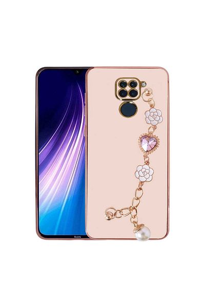 MCASERING Xiaomi Redmi Note 9 4g Case with Camera Protection Shiny Gold Edge with Heart Bracelet