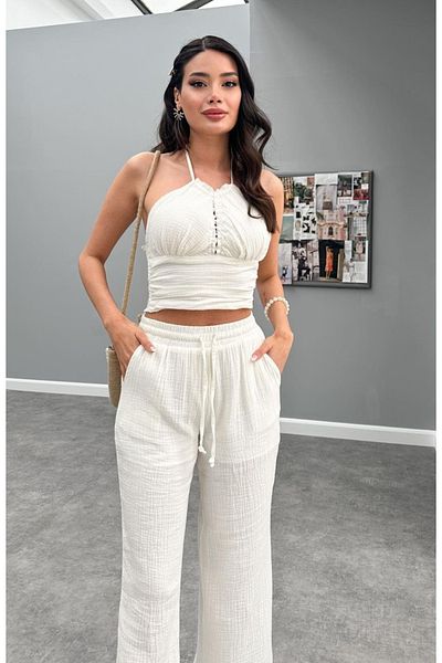 My Blog Muslin Ecru Crop nadrág szett