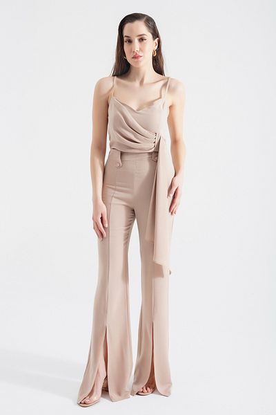 Lafaba Beiges Crop-Hosen-Set für Damen