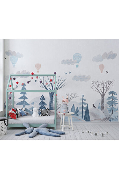 LOTUS AURA Orman Manzaralı Duvar Kağıdı,Sulu Boya Görünümlü  Duvar Resmi,Çocu...