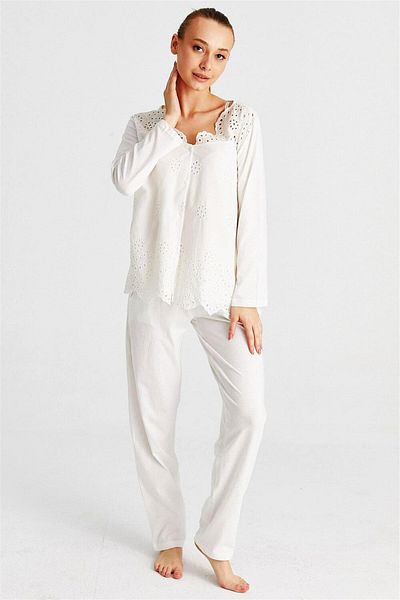 Magic Form Women's Ecru Cotton Long Sleeve Maternity Pajama Set 17108
