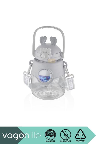 Vagonlife 1250ml Large Size - Decorated and Handled Polycarbonate Water Bottle with Silicone Straw