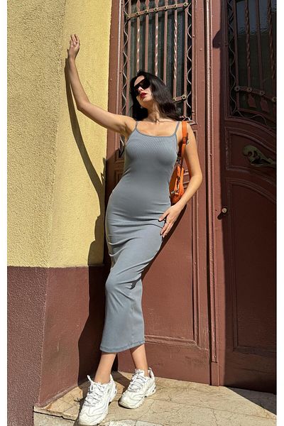 minaaise Smoked Rope Strap Eyebrow Corset Long Tight Dress 27133