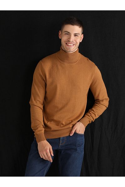 Colin's Pulover pentru bărbați cu gât țesut slim fit - Camel Cl 1023624