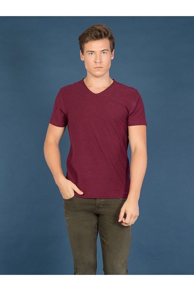 Colin's Tricou cu mânecă scurtă pentru bărbați, cu decolteu în V, roșu Claret, Cl 1006931