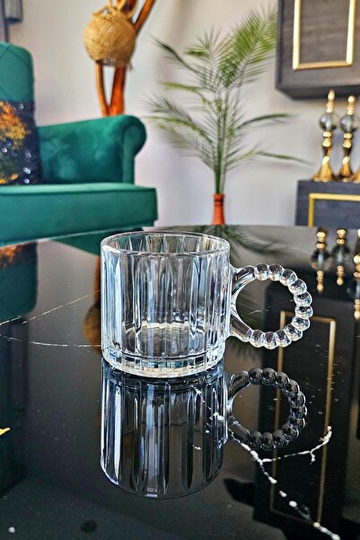 Gülümseten Avm 6 Lı Boncuk Kulplu Cam Kupa | Kulplu Çay Bardağı | Boncuklu Ca...