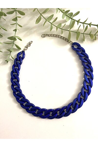 canan dizayn Kemik Akrilik Zincir Mavi Kolye