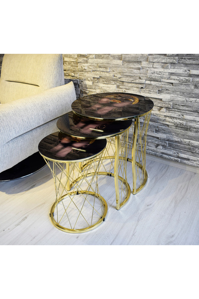 SEDAŞ LIVING UNITS Hasır Telli Arap Kızı Gold Ayak Zigon Sehpa