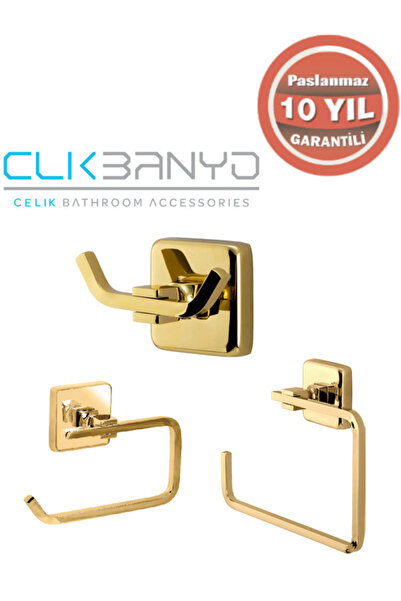 ÇELİK BANYO Paslanmaz Pirinç Banyo Aksesuar Set Bornozluk-Açık Kağıtlık-Havluluk