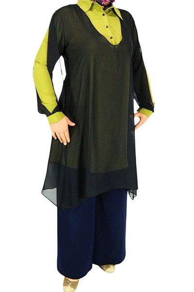 First Örme Women's Black 2-Piece Chiffon Tunic Ms0217