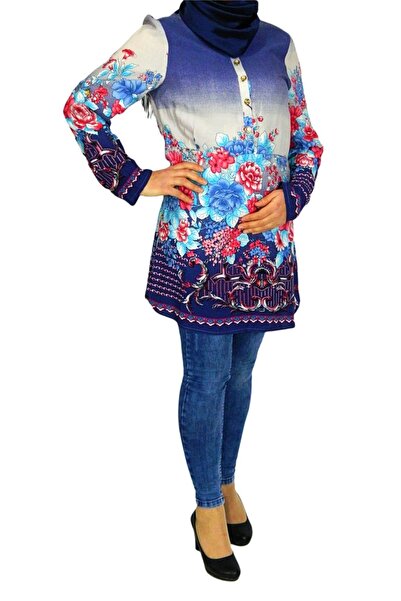 Akra Жіноча туніка з синіми квітами Akr303