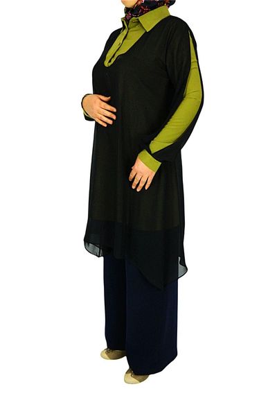 First Örme Women's Black 2-Piece Chiffon Tunic Ms0217