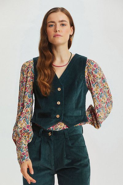 Clandestino Bohemian Style V-Neck Classic Cut Women's Vest Turquoise