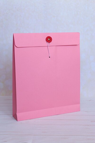 demontecraft Pembe Büyük Boy, Ipli- Düğmeli Hediye Paketi, Kese/karton Çanta,hediye Poşeti, 2 Adet 33x39x7 Dir